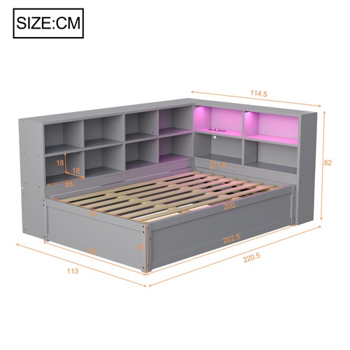 Bettgestell grau 90x200 mit - grau,